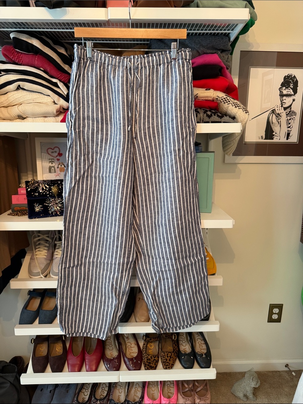 J. Crew Navy and White Vertical Stripe Wide-Leg Trousers